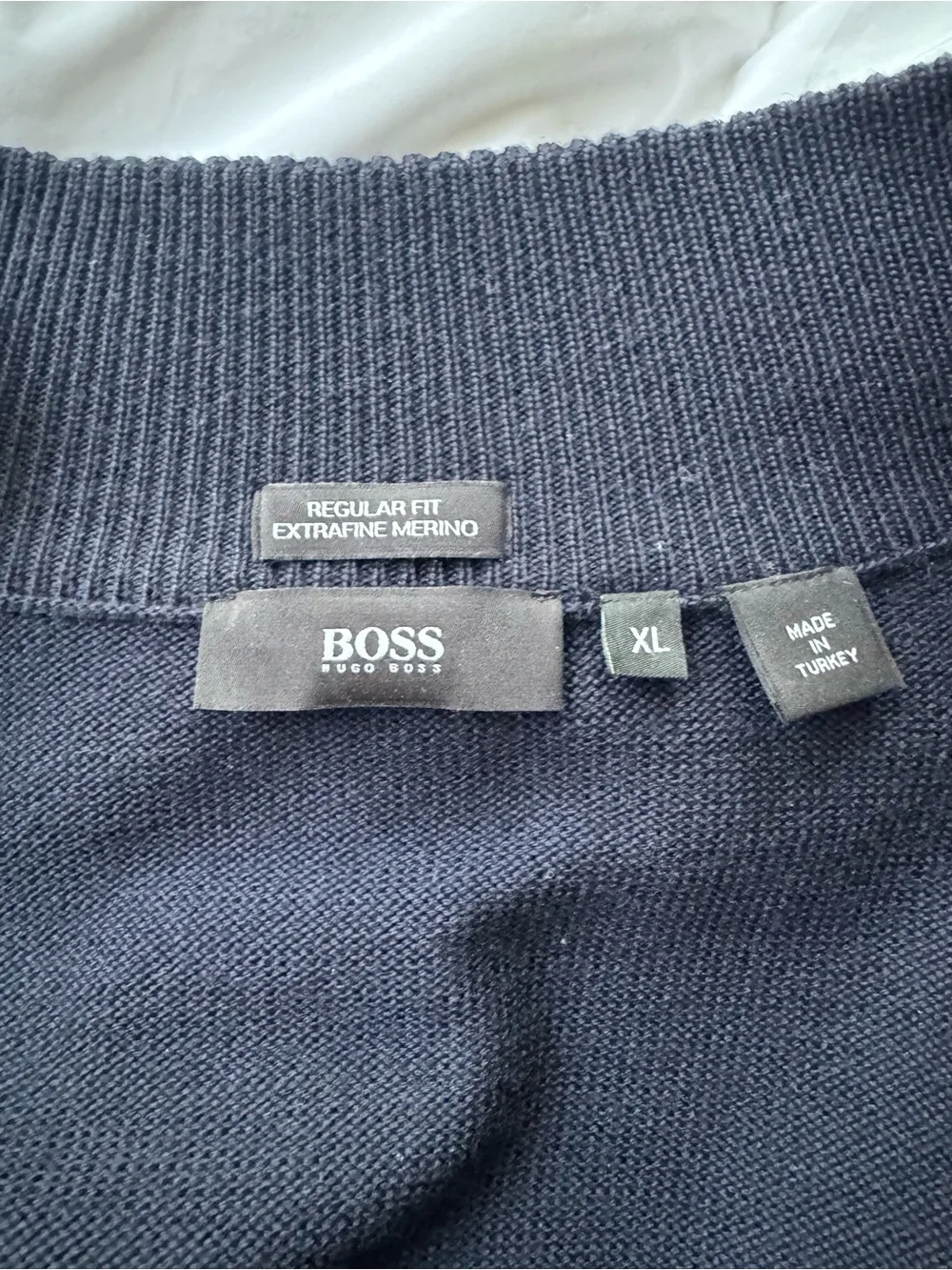 BOSS By Hugo Boss Men's Navy Full-Zip Merino Wool Regular Fit Light Sweater - Picture 3 of 8